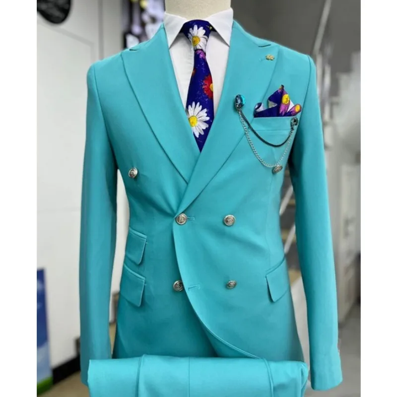 Negócios clássicos ternos masculinos 2 peça noivo smoking duplo breasted blazer formal do casamento magro ajuste diário roupas traje homme