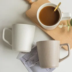 500ML Nordic Style Ceramics Mug Solid Color Striped Coffee Mug Juice Milk Water Cup Household Office Pratical Drink Ware