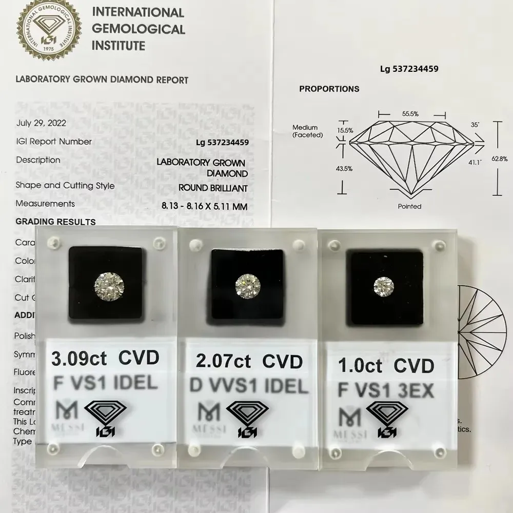 

Messi Jewelry With IGI Certificate 0.3ct 0.5ct 0.6ct 0.7ct 0.8ct 1ct 1.5ct Lab Grown Diamond CVD HPHT Diamonds Stone Wholesale
