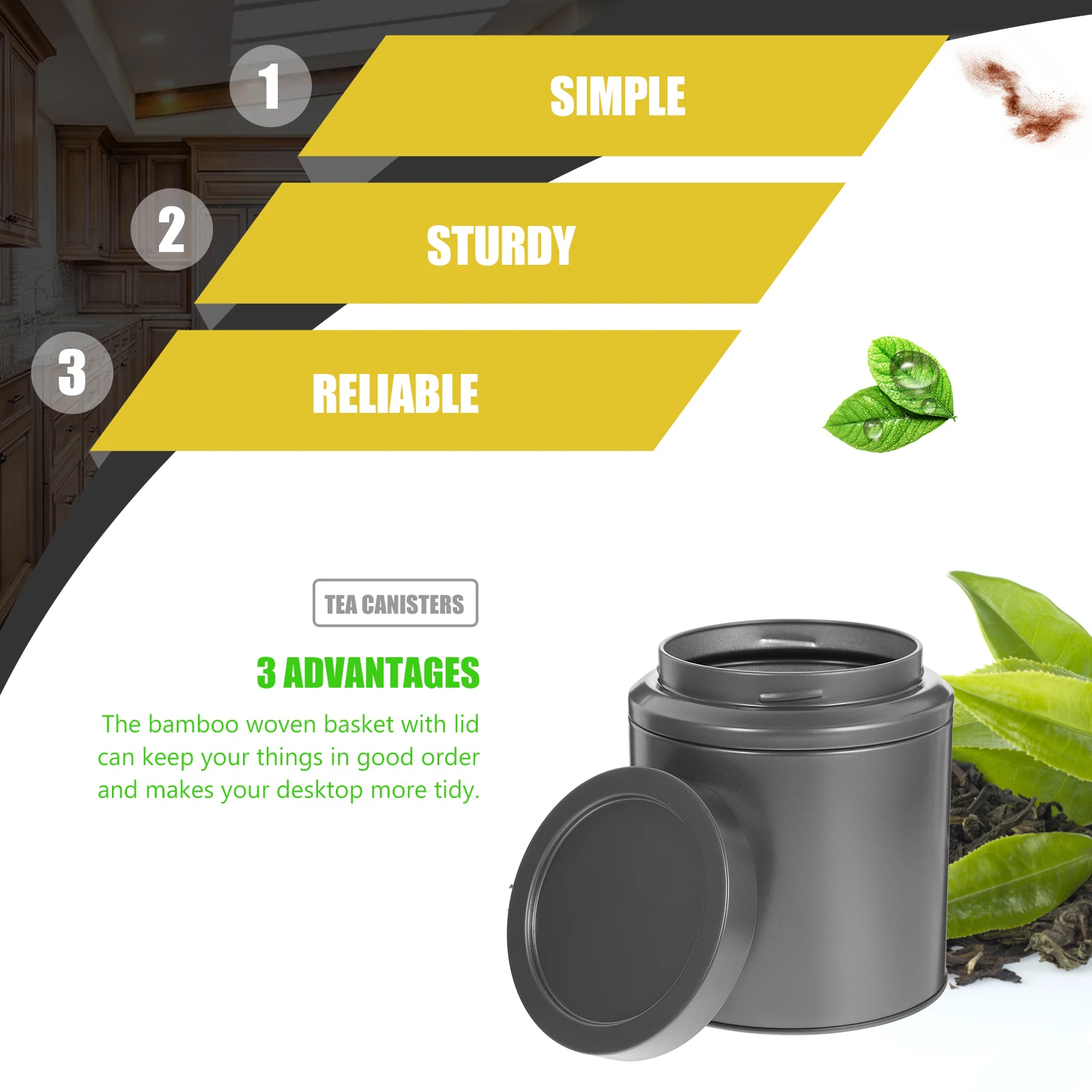 

Tea Canister Gift Box Airtight Containers Small Kitchen Jars Food Storage Lids Black Gray Mini Size Tinplate Smooth Surface