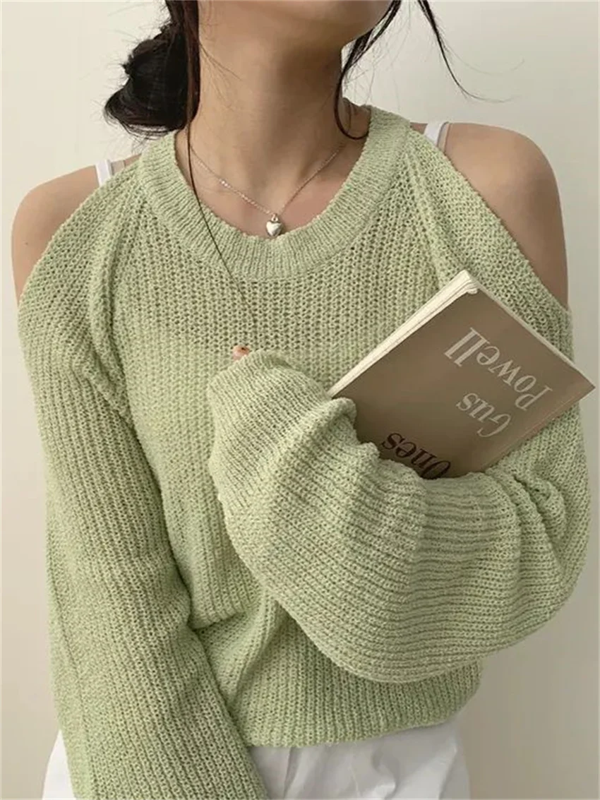 

Alien Kitty Chic Gentle Sweater Women Off Shoulders Sunscreen Loose Summer All Match Knitted Full Sleeve Office Lady Slim Casual