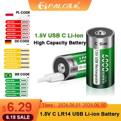 PALO 6000mWh 1.5V C Size Rechargeable Battery Type C USB Charging  R14 LR14 Li-ion C Battery Batteries for Flashlight Gas Cooker