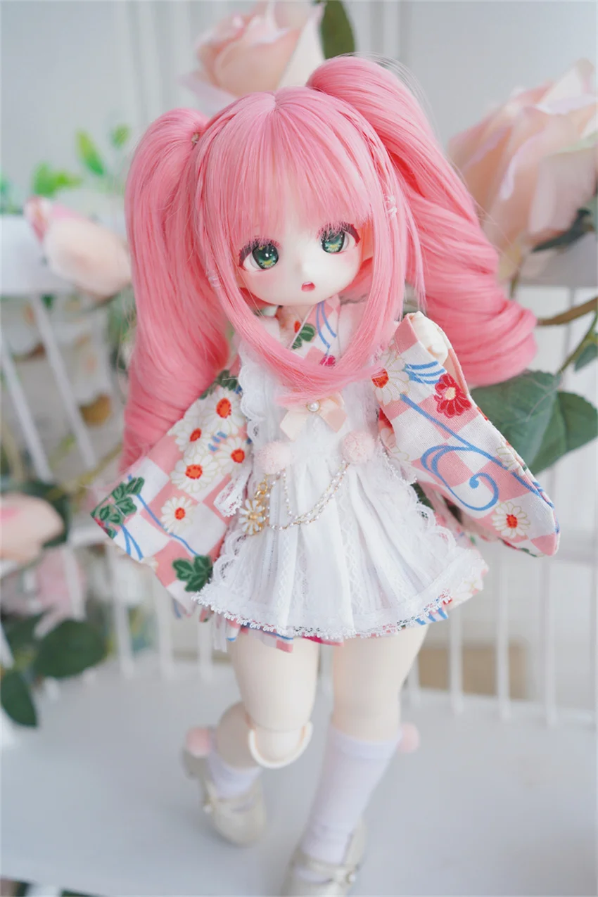 Detachable Curly Hair Wig Cute Graceful Twin Ponytails BJD/DD/SD 1/3 1/4 1/6 High Temperature Silk BJD Doll Accessories(no doll)