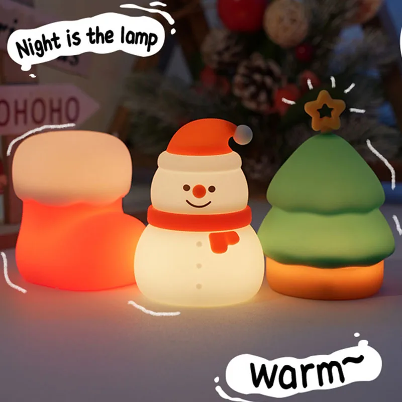 Lampu Malam Silikon Natal 7 Warna Lampu Ambient Unik Kontrol Sentuh Dapat Diisi Ulang Gantungan Boneka Salju Kaus Kaki Dekorasi Liburan di Samping Tempat Tidur