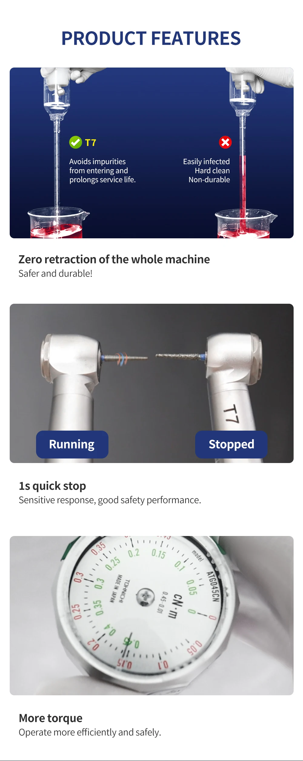 Dental High Speed Handpiece T7 Zero Retraction 4 Water Spray Push Button 2/4 Holes Air Turbine Handpiece for Dental Clinic
