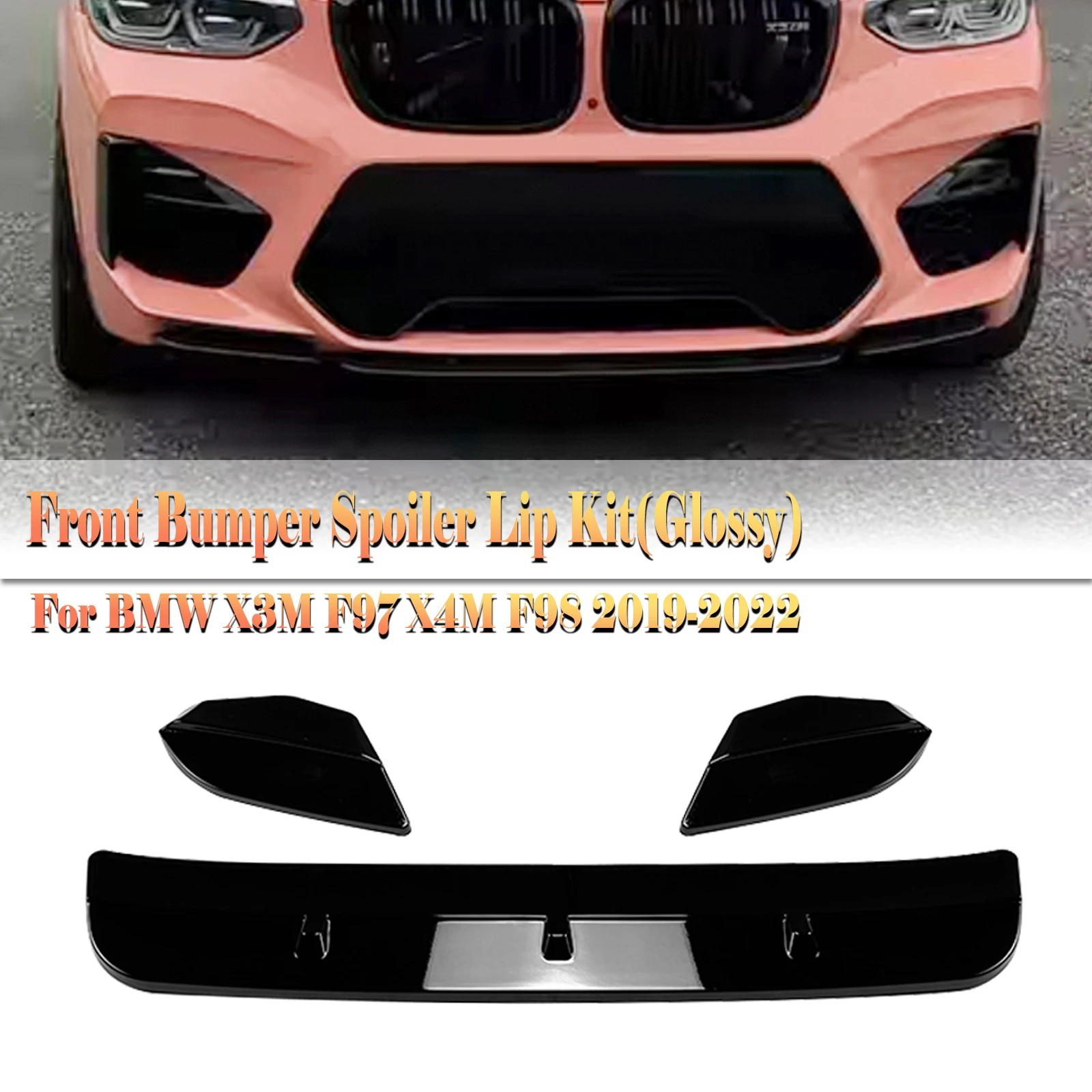 

Front Spoiler Bumper Lip For BMW X3M F97 X4M F98 2019 2020 2021 2022 Glossy Black/Carbon Fiber Look Lower Splitter Blade Lippe