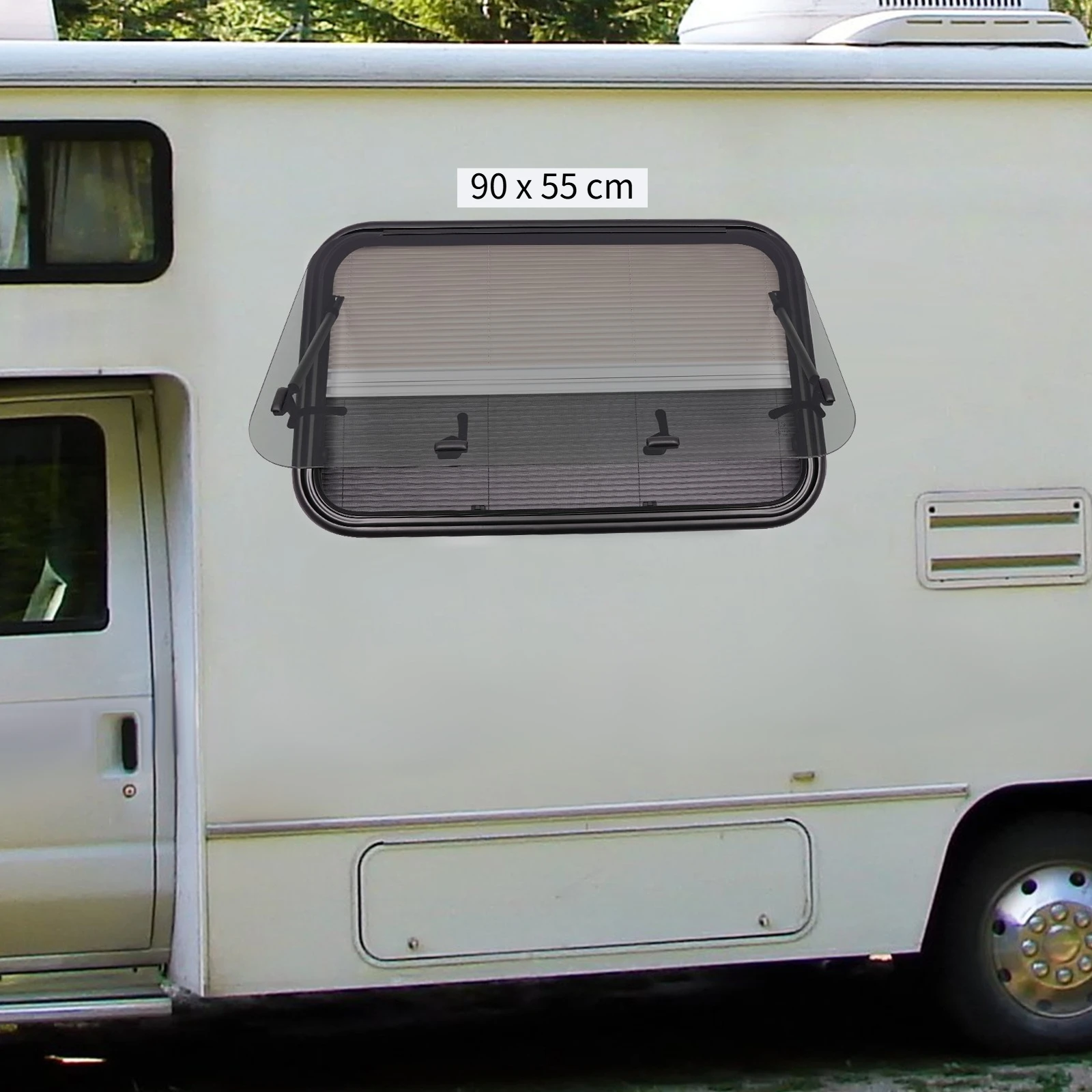 90 x 55 cm RV 푸시아웃 창문, 창문 스크린이 있는 RV 출구 창문, 65 °   개방형, 30mm 벽 두께에 적합, RV, 트레일러용