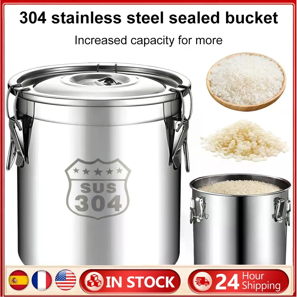 

Кухонная канистра из нержавеющей стали 6/12/21/33L с уплотнительной крышкой, ведро для хранения пищевого масла, сахара, молока с ручками для домашней кухни