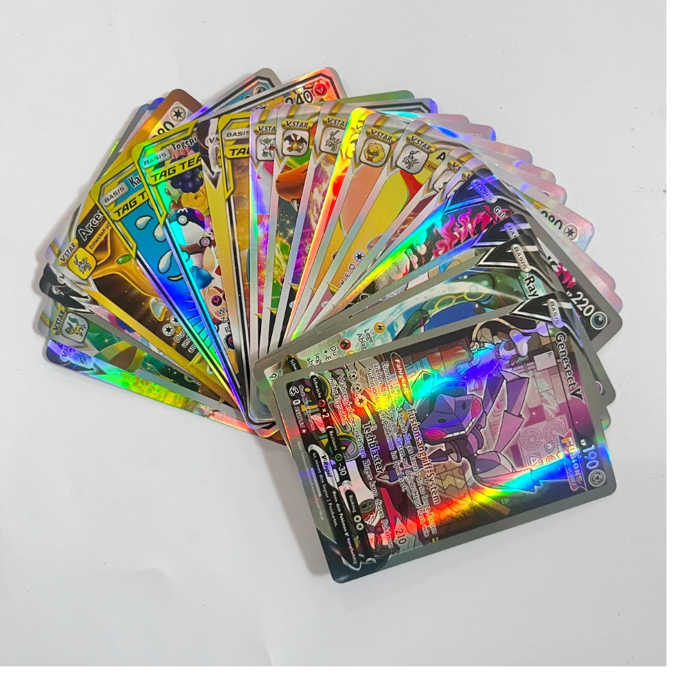 54-200 قطعة بطاقات البوكيمون النادرة PTCG ثلاثية الأبعاد أنيمي أرواق لعب VMAX GX V VSTAR Ex الإنجليزية/الكورية/الفرنسية/الإسبانية/الألمانية للأطفال هدية