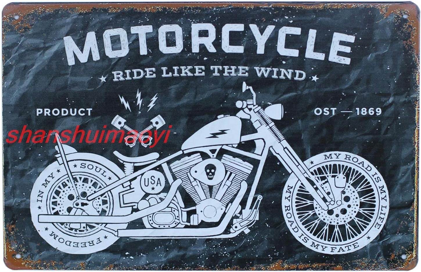 SUMIK Retro Countryside Metal Tin Sign Ride Like The Wind Motorcycle 1869 Art Poster, Vintage Plaque Garage Home Wall Decor sign