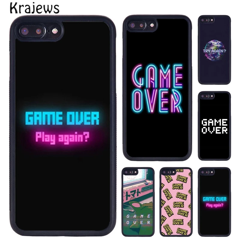 Krajews Neon Game Over Pixel Phone Case For iPhone 16 15 14 X XR XS 11 12 mini 13 Pro MAX Plus cover shell coque