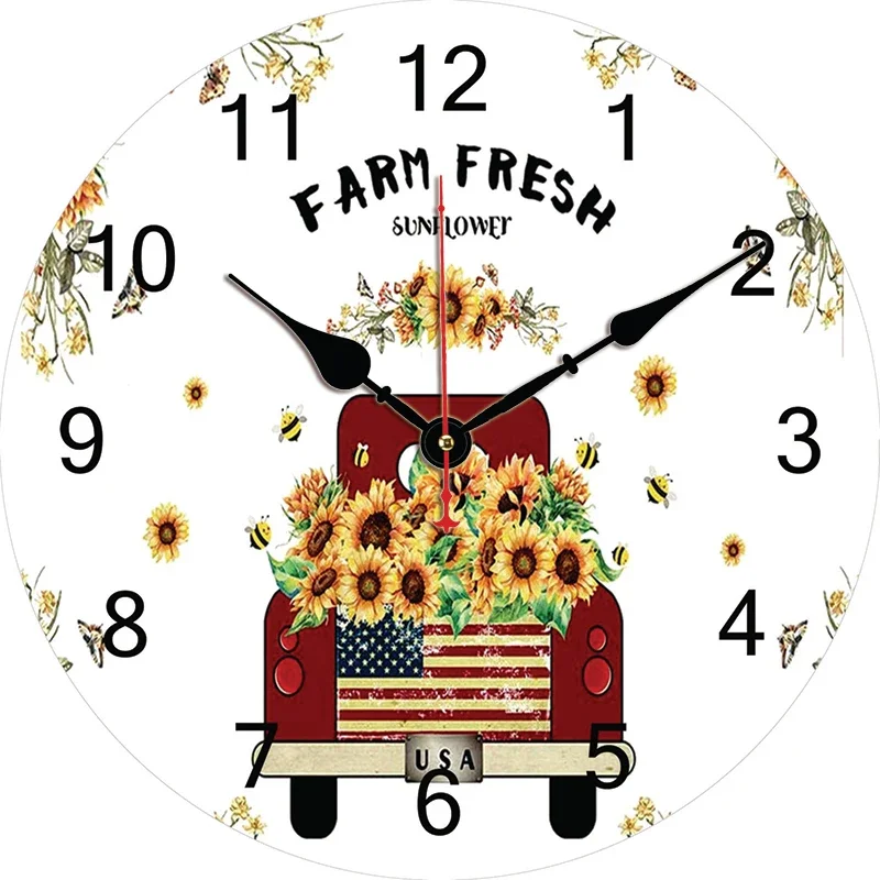 Sunflower Truck White Custom Large Clock Living Room Home Decor Round Wall Clock Quartz Table Clock Bedroom Wall Decoration