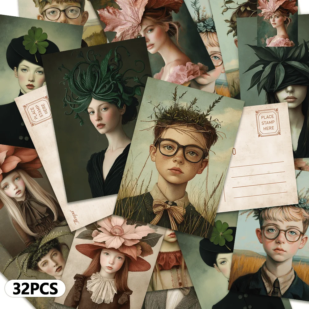 32pcs,vintage literary portraits postcards, wall stickers, mailing cards, greeting cards, DIY postcards, commemorative postcards