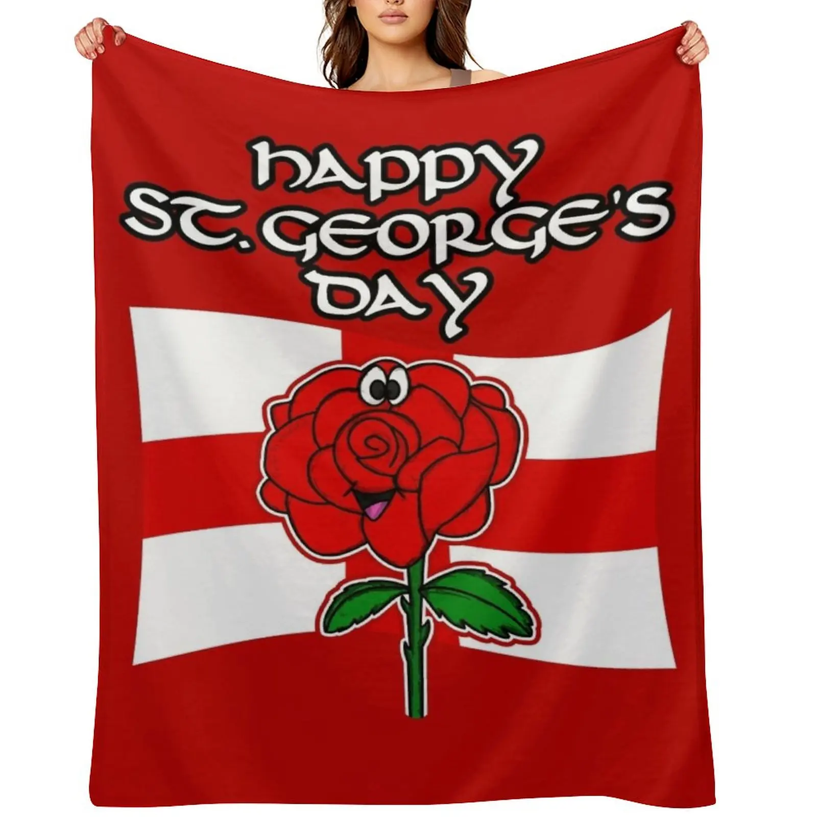 Happy St. George's Day Rose England English Flag Throw Blanket Multi-Purpose Single Furry Sleeping Bag Polar Blankets