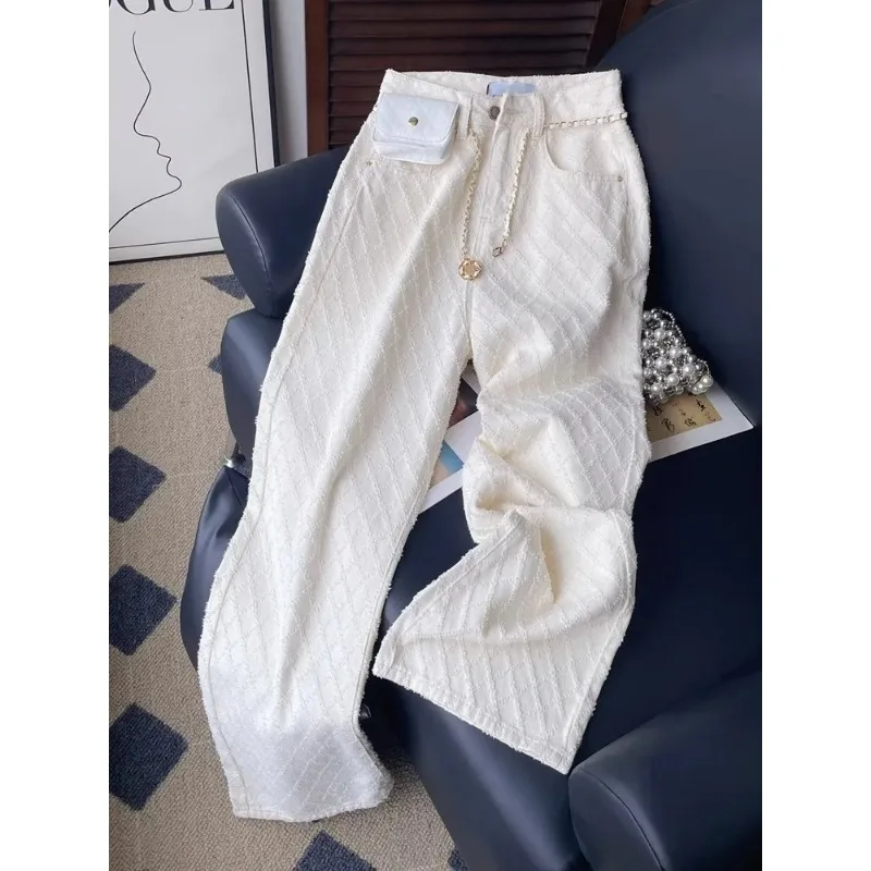 

Джинсы с ромбовидным узором, весна-осень 2023, новый стиль, женские узкие прямые широкие брюки с высокой талией