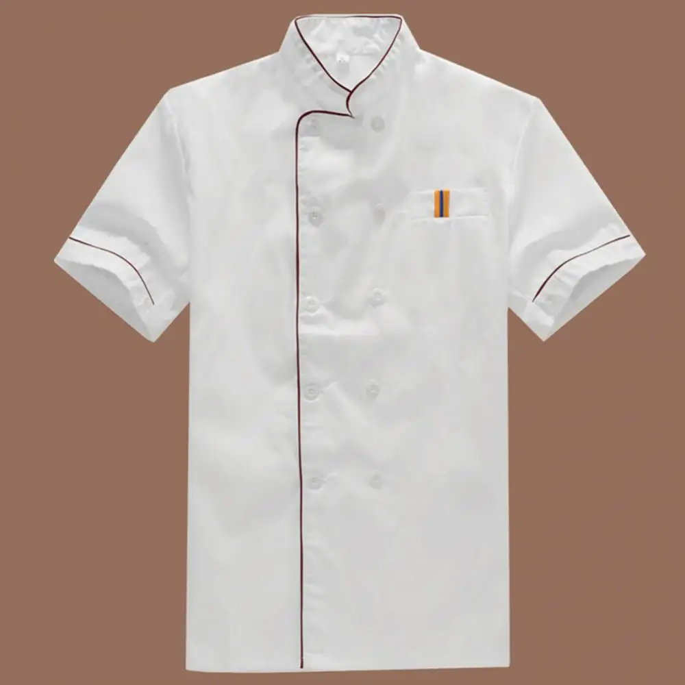 Heren Short Mouw Double-Breasted Chef Ober Werk Uniform Catering T-Shirt Top Voor Keuken Restaurant Eten Serive Werk Uniform