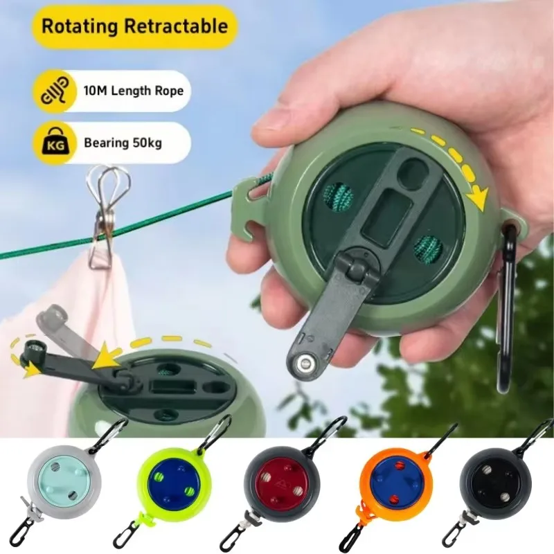 10M Retractable Clothesline Outdoor Travel Portable Clothes Drying Rack Windproof Washing Line For Camping Home Laundry Hanger