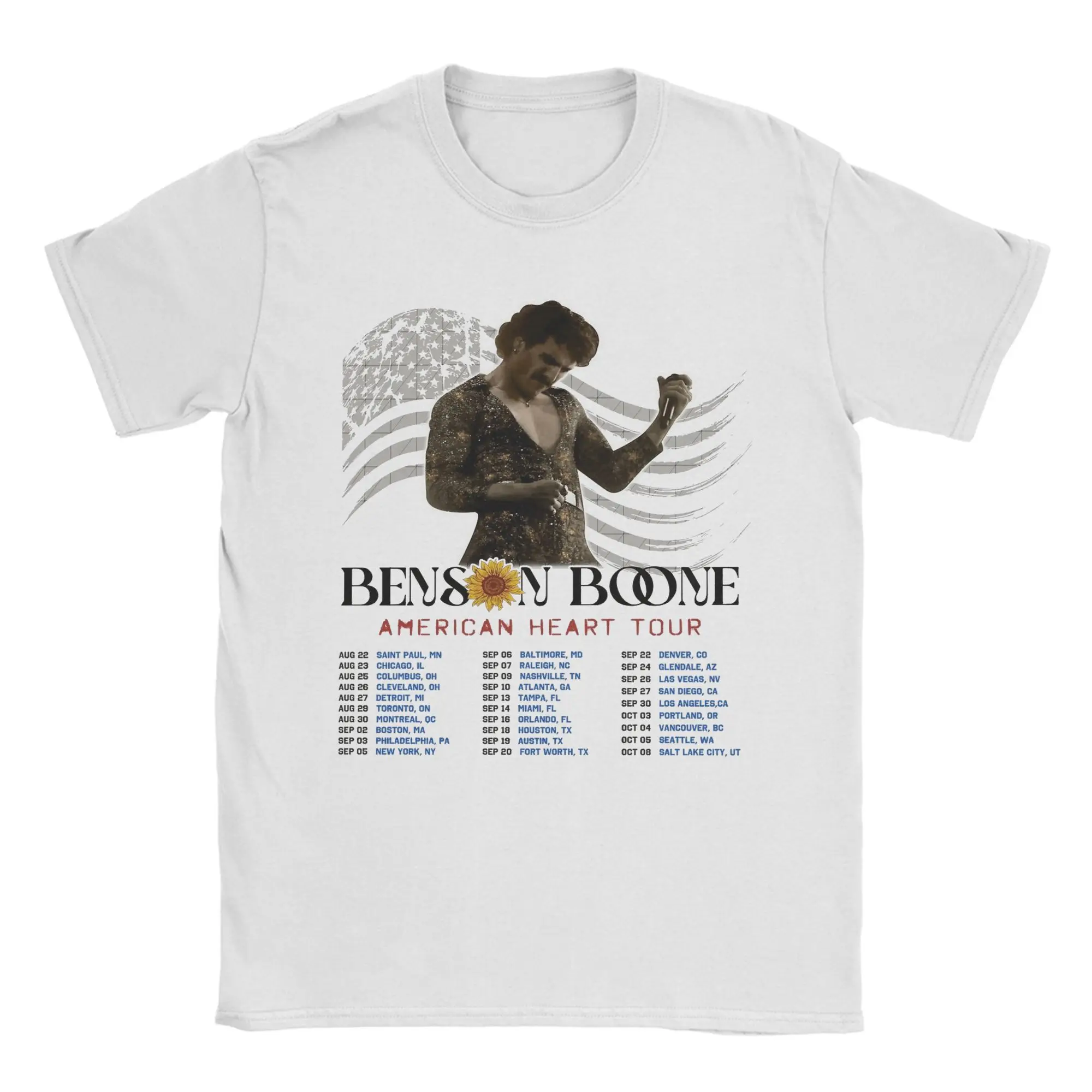 

Printed Benson Boone American Heart Tour 2025 T Shirt for Men Women Pure Cotton Tee Shirt Short Sleeve Tops