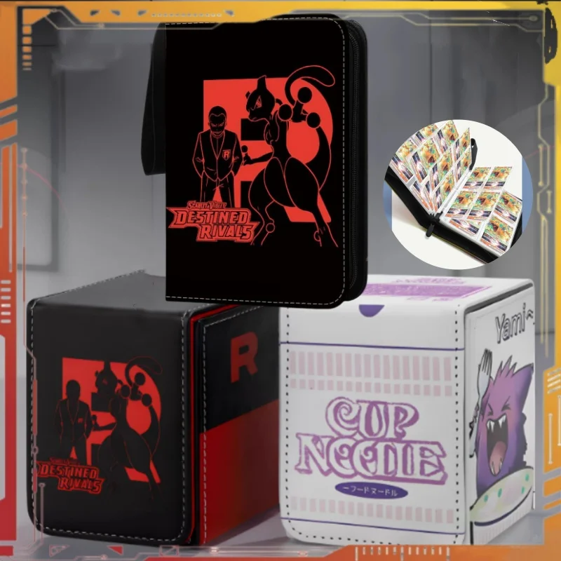 

Cartoon Ptcg Cards Book Anime Rocket Team Gengar Cup Noodle Card Storage Box Leather Card Collection Protection Box Gift