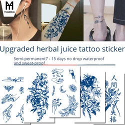 Pegatina de tatuaje a base de hierbas semipermanente, tatuajes temporales de jugo impermeables de 7-15 días, tamaño de la Pegatina: 180x110mm