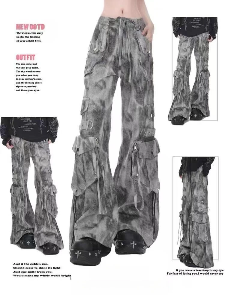 

Women's Baggy Cargo Jeans Abi Y2k Japanese Streetwear Tie Dye Goblin Core Punk Denim Pants Grunge Designer Harajuku Cowboy 2000s