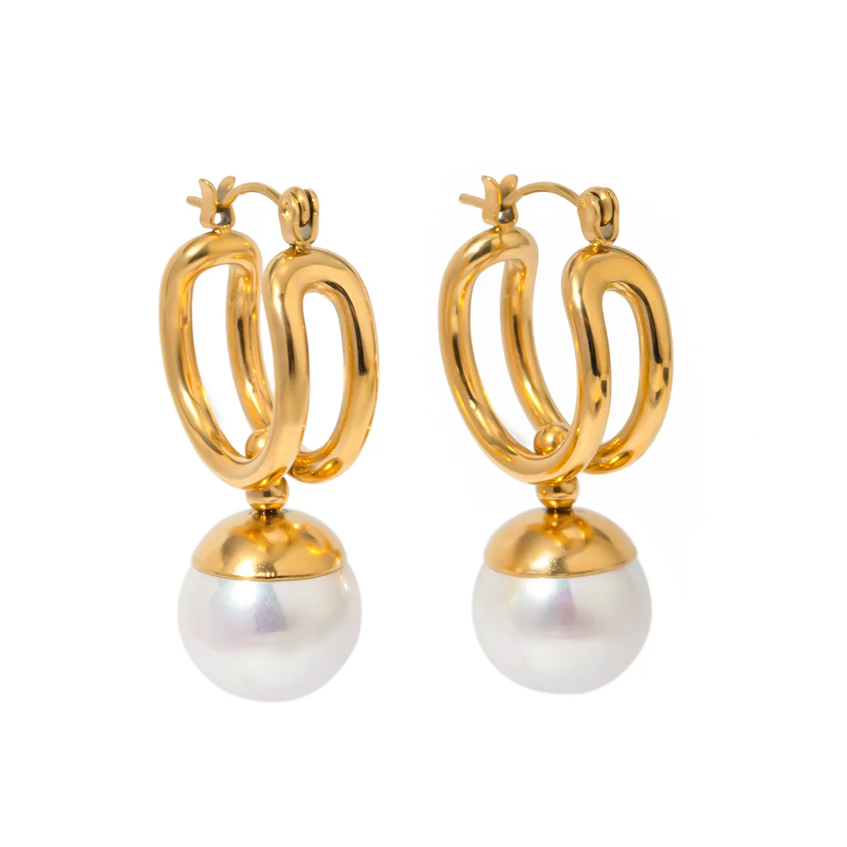 

Stainless Steel PVD 18K Gold Plated Tarnish Waterproof Pearl Drop Earrings For Woman Jewelry Wholesale INS