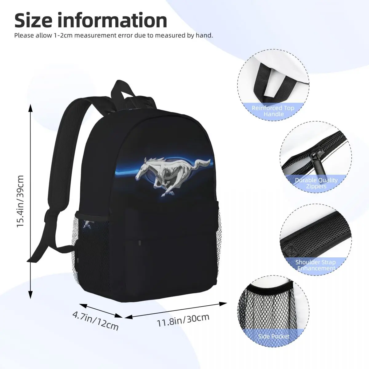 Ford Mustang Backpacks Boys Girls Bookbag Fashion Children School Bags Travel Rucksack Shoulder Bag Large Capacity