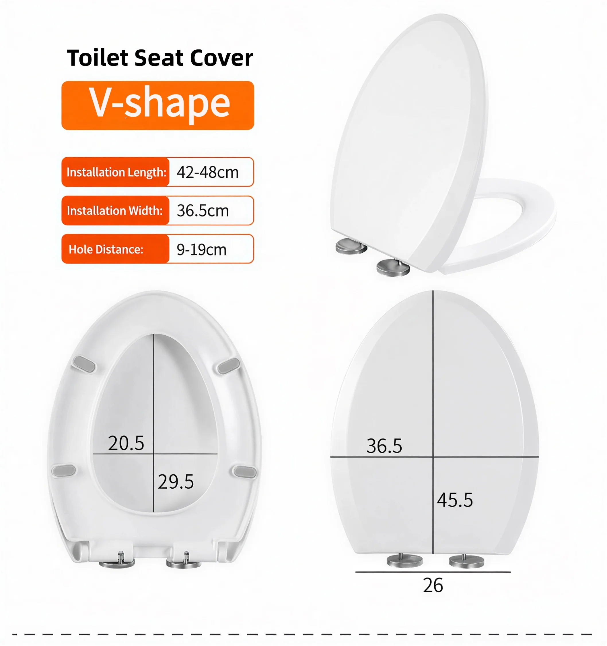 V Shape Soft Close Toilet Seat PP Toilet Lid Adjustable Hole Distance Quick Release Easy Install Bathroom WC Toilet Seat Cover