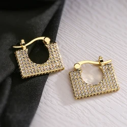 NEWBUY 2024 Trendy Unique Design Geometric Hoop Earrings For Women Gold Color AAA CZ Zircon Party Jewelry Female Accessories