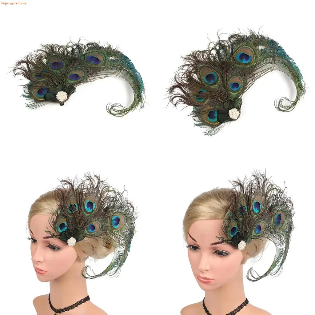 

Q5WE Peacocks Hair Clip For Women Peacocks Hair Pin Side Clip 1920s Fascinator Peacocks Headpiece