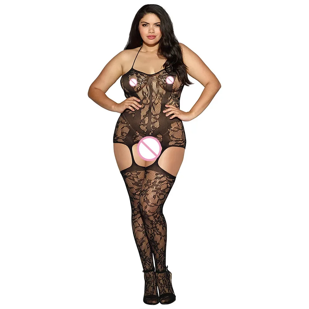 Plus Size Womens underwear Bodysuits Catsuit  Transparent Open Crotch Sex Clothes See Through Body Stockings Mesh Mesh Hot Ero