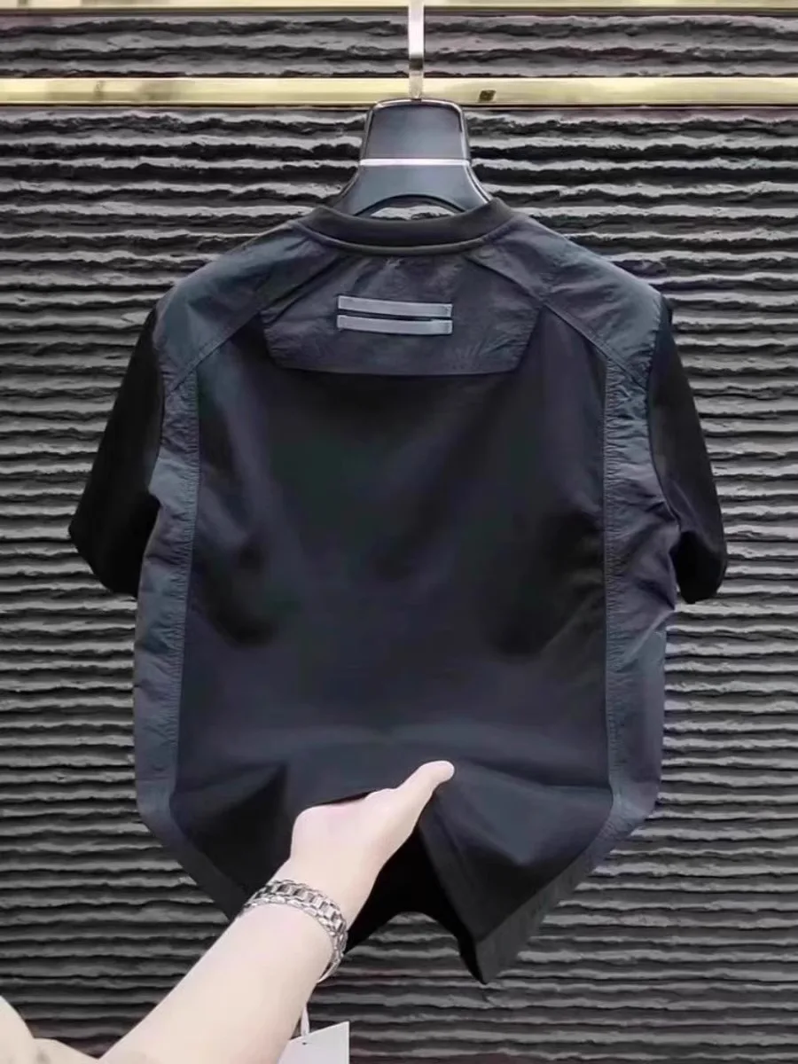 

Summer New Breathable Patchwork Men's T-irt Casual Loose ort Sve round Ne Top Faionable Youth Sle Sun Protec...