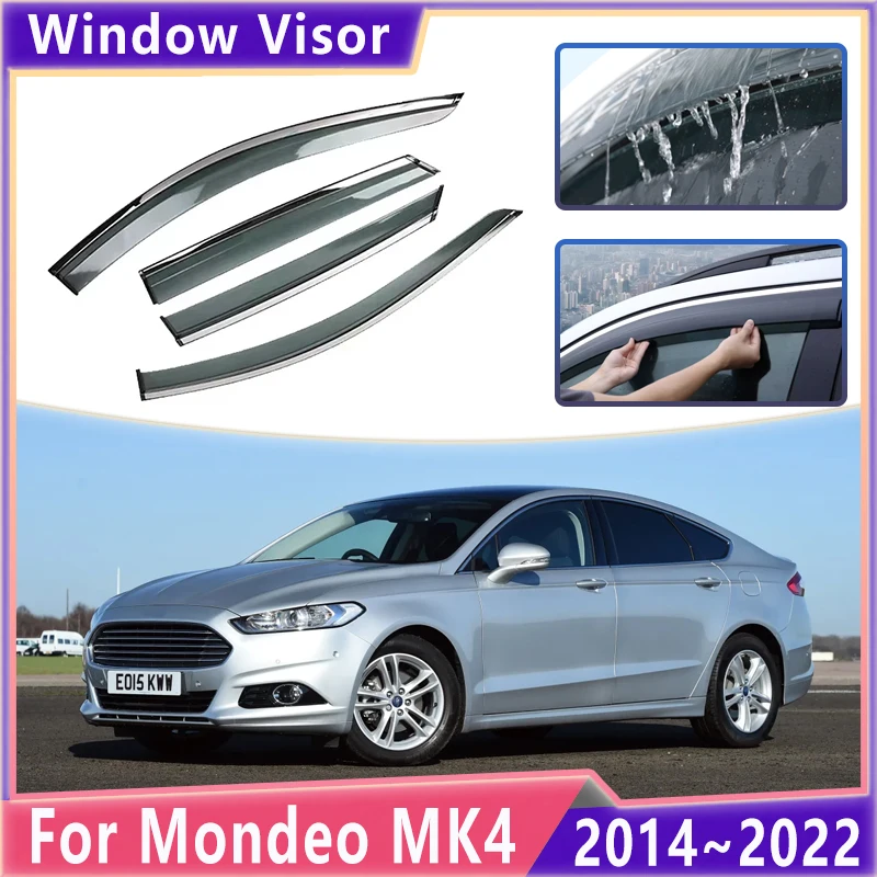 

4 шт. дефлекторы боковых окон автомобиля для Ford Fusion Mondeo MK4 IV 2014 ~ 2022 2018 2019 защита от дождя и бров, козырек с яркой полосой