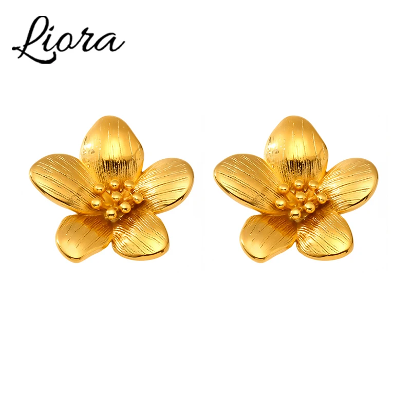 

Liora Exaggerate Metal Texture Flower Stainless Steel Stud Earrings For Women PVD Gold Plated Hypoallergenic Wedding Jewelry