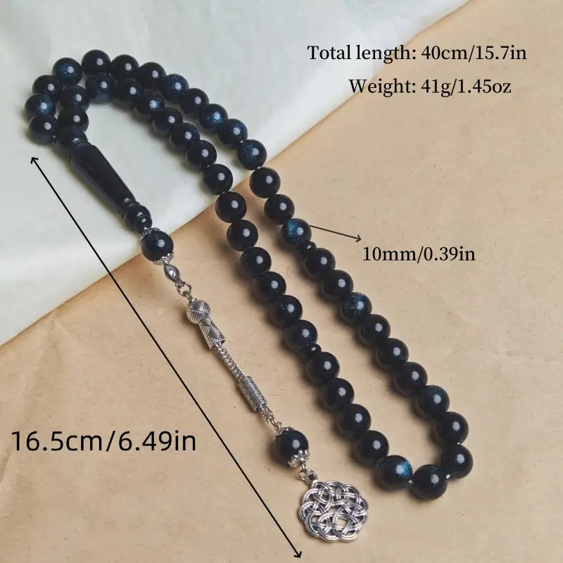 مسبحة إسلامية 10 ملم 45 أكريليك تقليد شمع العسل ضوء النجوم سوار أذن واحد TASBIH ، مسبحة صلاة في الشرق الأوسط - 5