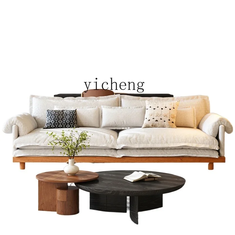 Zf Log Style Removable and Washable Cotton Linen Fabric Sofa Small Apartment Black Cat Claw Leather