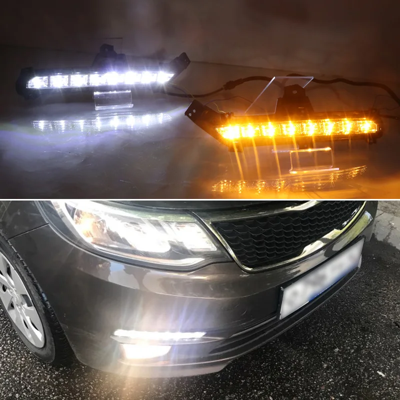 

LED Daytime Running Light For Kia Rio K2 2015 2016 Waterproof 12V Yellow Turn Signal Indicator Light Bumper Lamp LED DRL