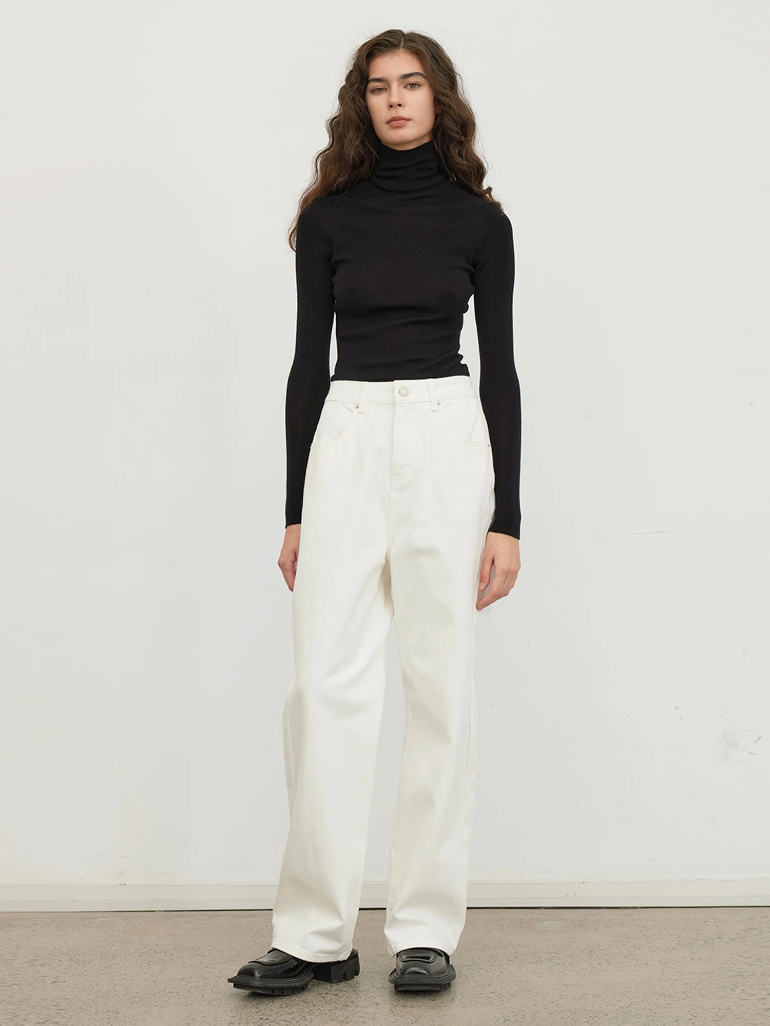 

Женские джинсы с высокой талией и широкими штанинами из хлопкового денима, осенне-зимняя новинка, прямые брюки из чистого хлопка, стройнящие фигуру