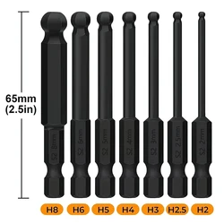 7Pcs Ball End Screwdriver Bit H2.5,H3,H4,H5,H6,H8 Metric Allen Key Bit Set 1/4