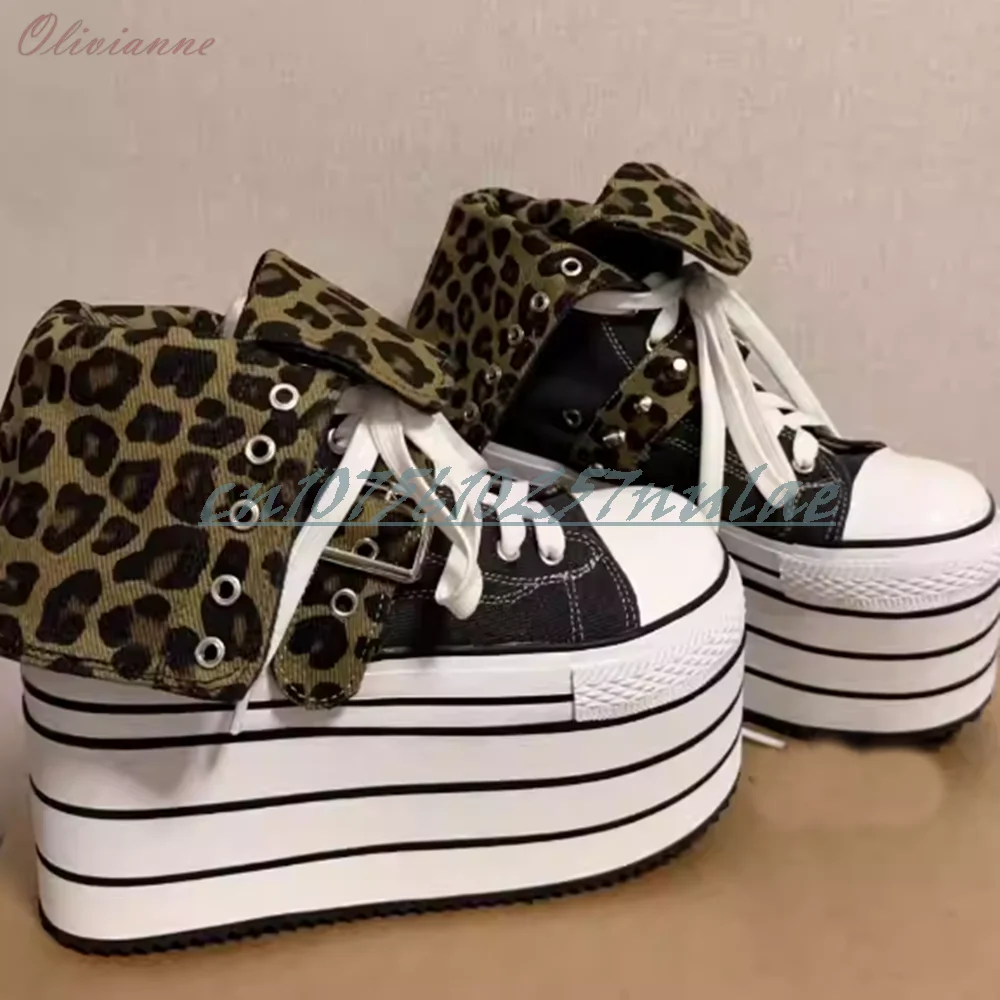 

Inside Leopard Print Thickness Pumps Front Lace-up Platform Sport Style Sexy Party Outside Women Shoes 2025 Autumn Para Mujere