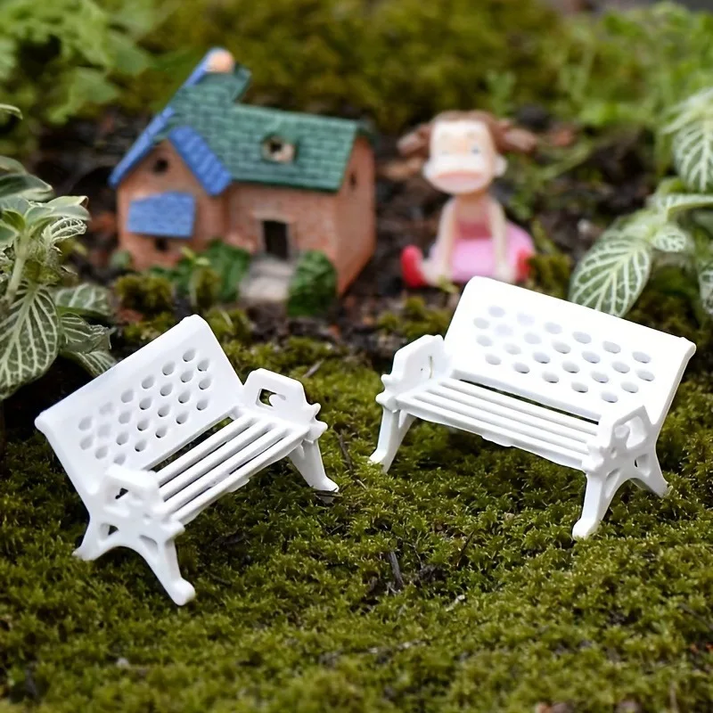 2pcs, Mini White Long Chair Micro Landscape Garden Yard Home Bonsai Ornaments Decorations