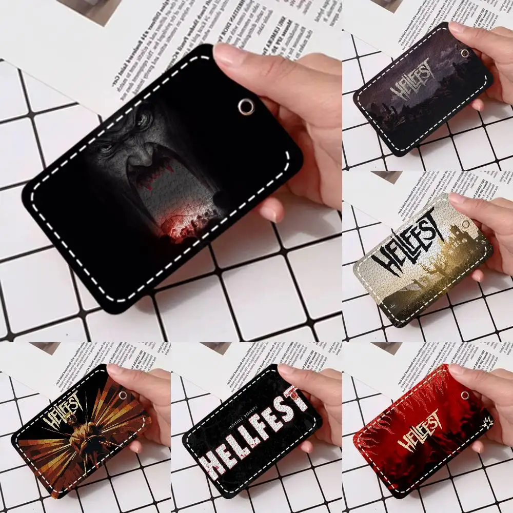 

H-Hellfest Card Holde Applicable To Credit Cards Bus Card Soft Leather Rectangular Keychain Protective Cover