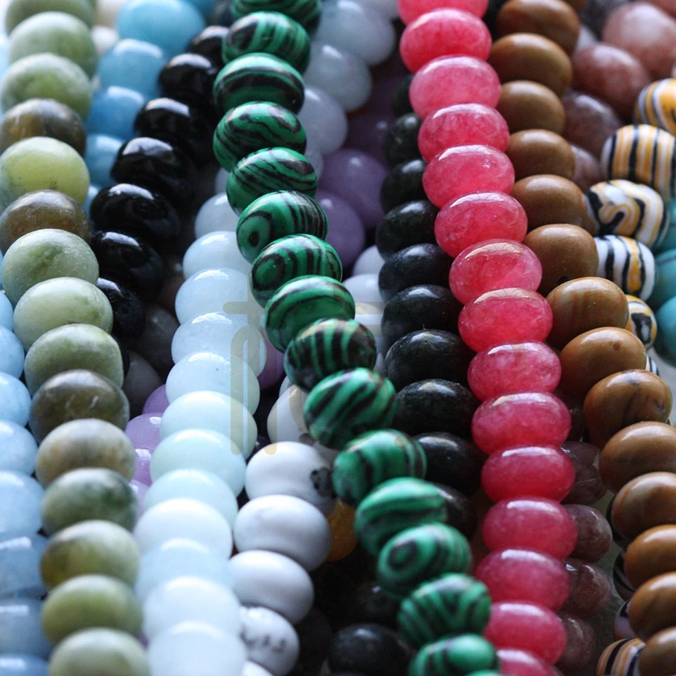 One Strand (75 Pieces) Semi Precious Stone Donut Beads - Varies Colors 5x8mm (G407)