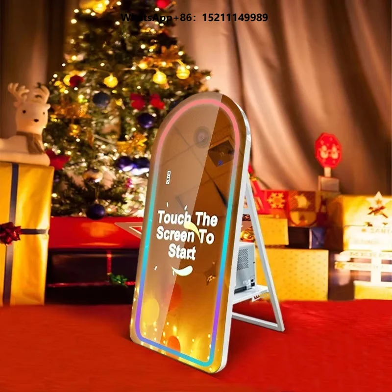 2023 Portable Wedding  LED Frame Photo Booth Kiosk Machine Augmented Reality Selfie Magic Mirror Compatible with