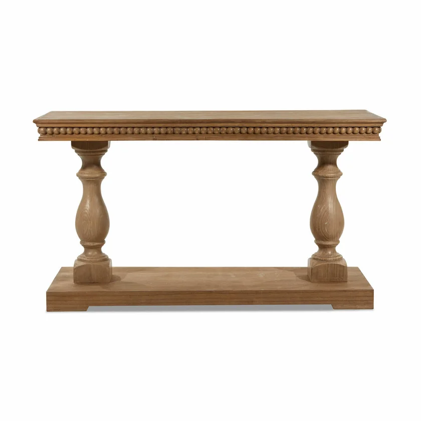 ^High Quality Solid Wood Console Table with Beaded Molding & Turned Legs Natural Finish Customized for Home Decor
