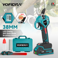 YOFIDRA 38mm Brushless Electric Pruner Shear 2 Gears Cordless Tree Bonsai Pruning Electric Scissors For 21V 18V Battery Pins