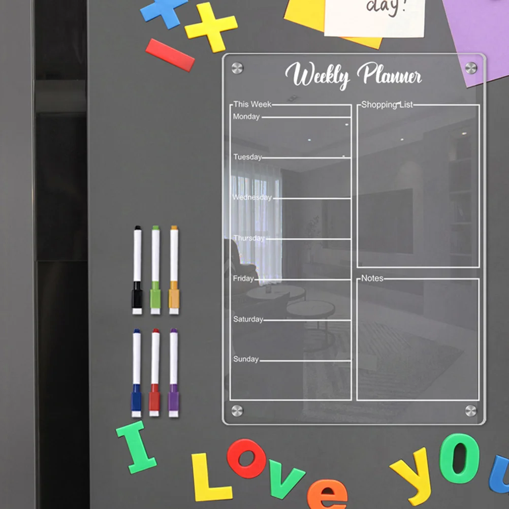 透明アクリルウィークリープランナー冷蔵庫、カレンダー冷蔵庫ホワイトボード、乾式消去メッセージ、小さなオフィス冷蔵庫