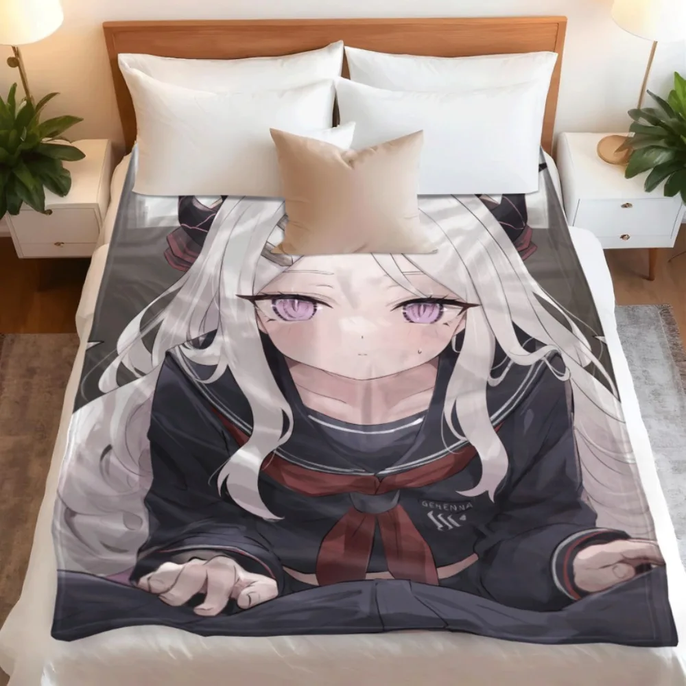 Anime Flannel Throw Blanket Sorasaki Hina Print White Hair Horn Girl Warm Sofa Bed Blanket Fan Gift