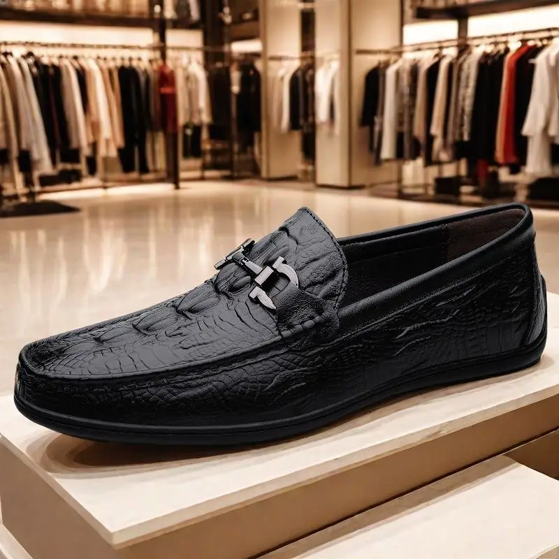 

Business Casual Leather Shoes For Men High Quality Men's Loafers Black Flat Slip On Moccasins Shoes For Man Casual Office Shoes