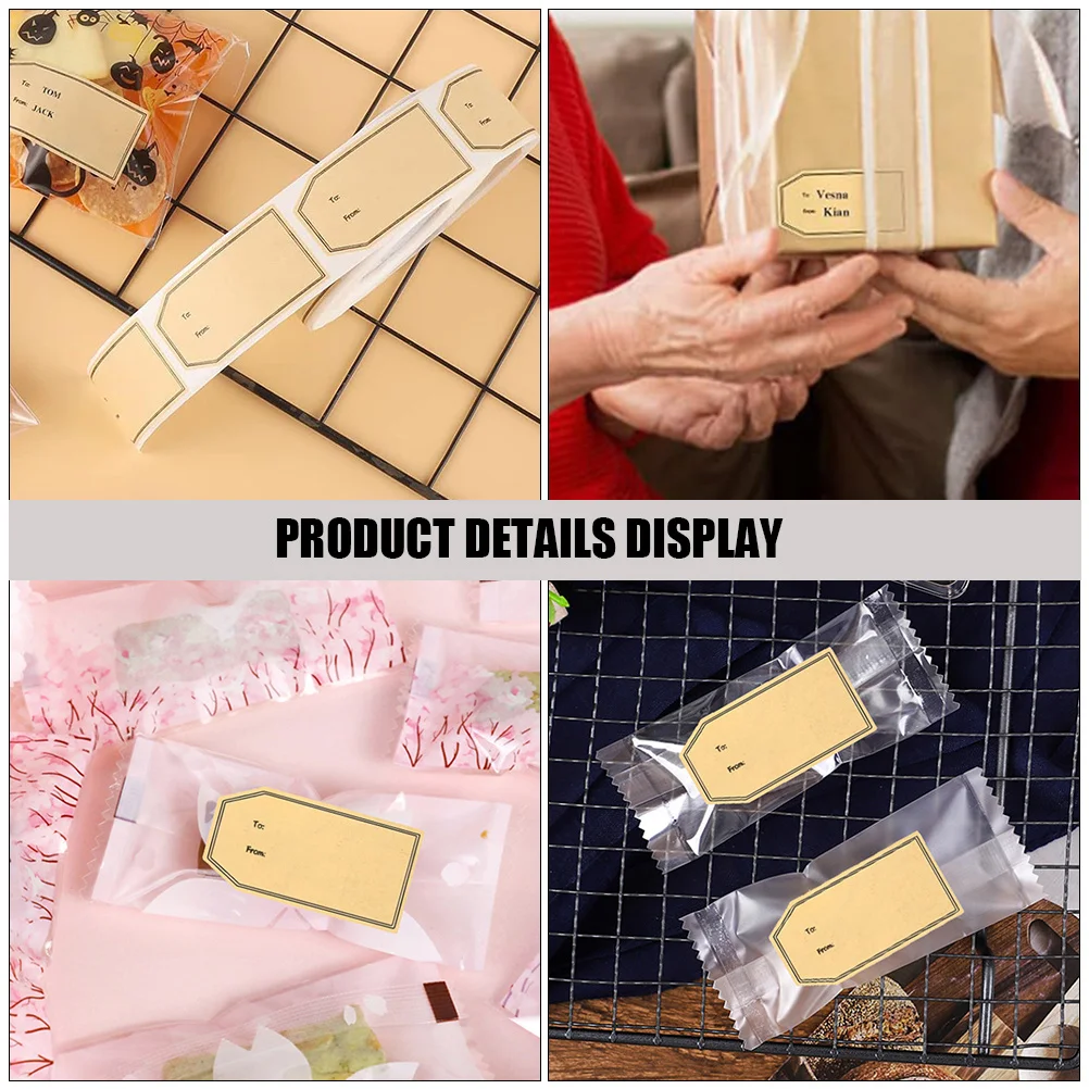 

1 Roll Self-Adhesive Gift Tag Stickers Kraft Paper Writable Rectangular Labels Candy Cookie Bag Sealing Decorative Stickers